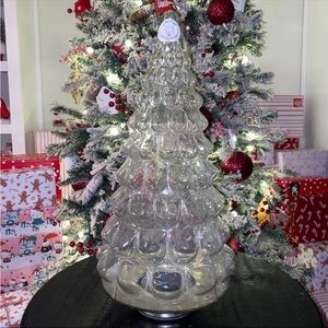 Large 18 1/2” Glam Glass Light Up Christmas Tree Home Decor
